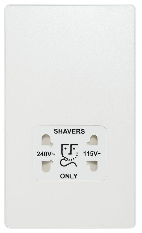 Image of a PCDCL20W Shaver Socket Dual Voltage 115/240V Pearlescent White from BG Electrical’s Evolve range, available from Wholesale Electrical Direct Online