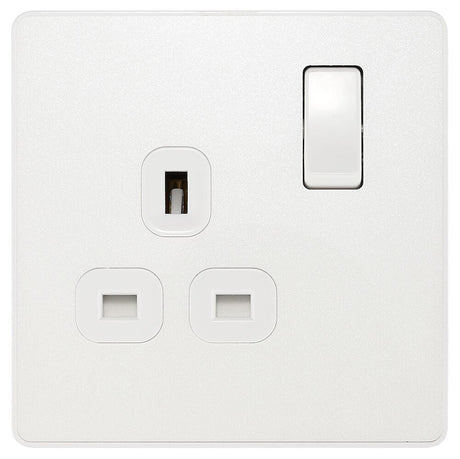 Image of a PCDCL21W Switched Socket 13A 1 Gang Pearlescent White from BG Electrical’s Evolve range, available from Wholesale Electrical Direct Online