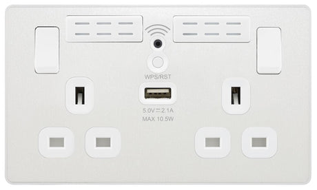 Image of a PCDCL22UWRW Switched Socket 13A 2 Gang with Wi-Fi Extender Pearlescent White from BG Electrical’s Evolve range, available from Wholesale Electrical Direct Online
