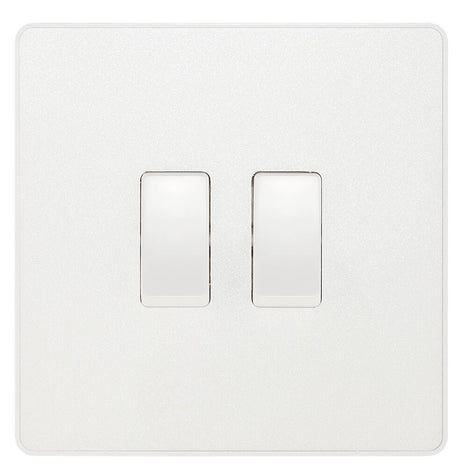 Image of a PCDCL42W Switch 20A 2 Gang 2 Way Pearlescent White from BG Electrical’s Evolve range, available from Wholesale Electrical Direct Online