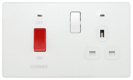 Image of a PCDCL70W 45A Cooker Control Unit With 13A Socket and LED Indicator Pearlescent White  from BG Electrical’s Evolve range, available from Wholesale Electrical Direct Online