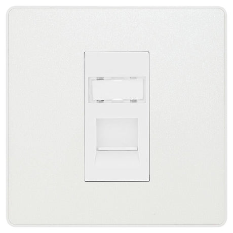 Image of a PCDCLRJ451W Telephone Socket 1 Gang RJ45 IDC Type Pearlescent White from BG Electrical’s Evolve range, available from Wholesale Electrical Direct Online