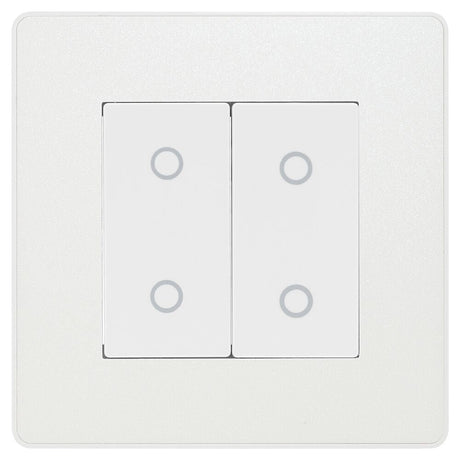 Image of a PCDCLTDM2W Single Touch Dimmer Switch Master 200W 2 Gang Pearlescent White from BG Electrical’s Evolve range, available from Wholesale Electrical Direct Online