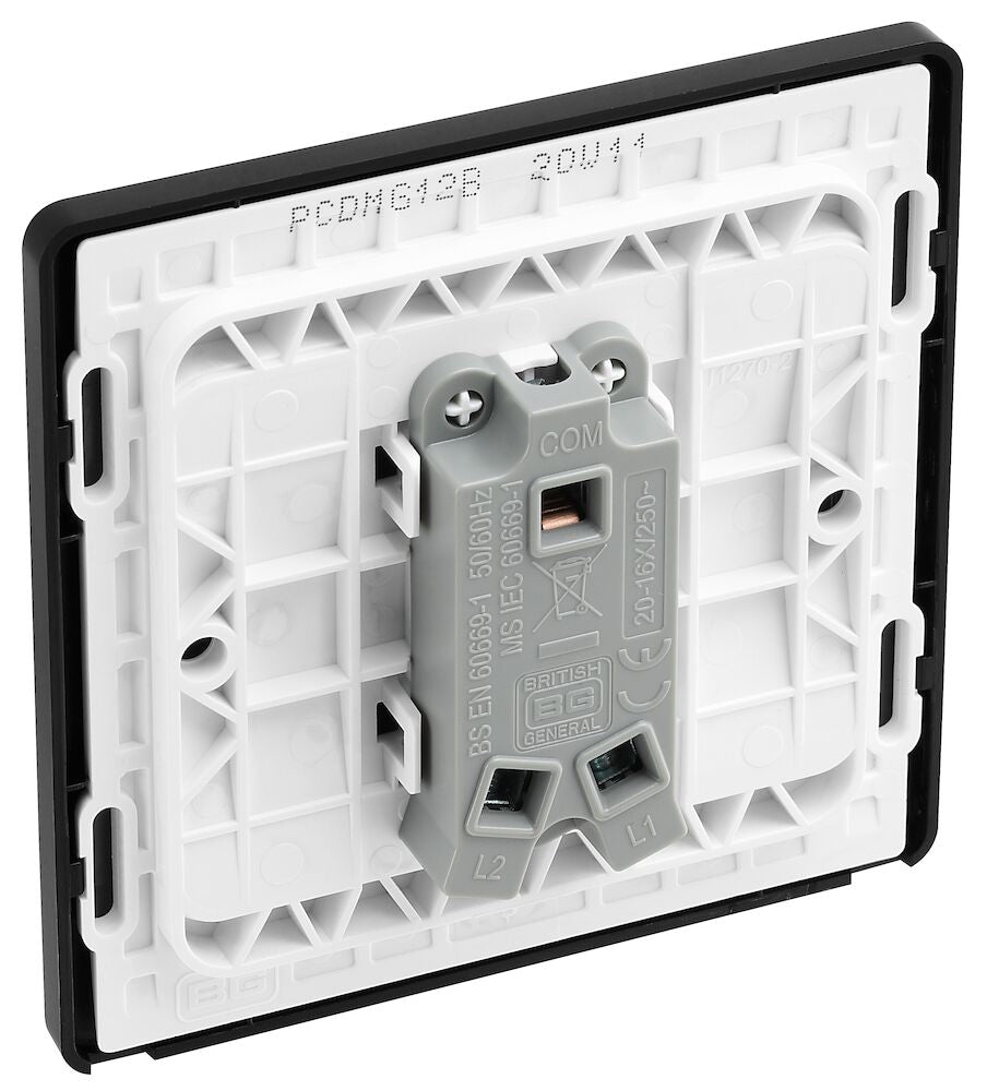 Image of a PCDMG12B Switch 20A 1 Gang 2 Way Matt Grey from BG Electrical, available from Wholesale Electrical Direct Online