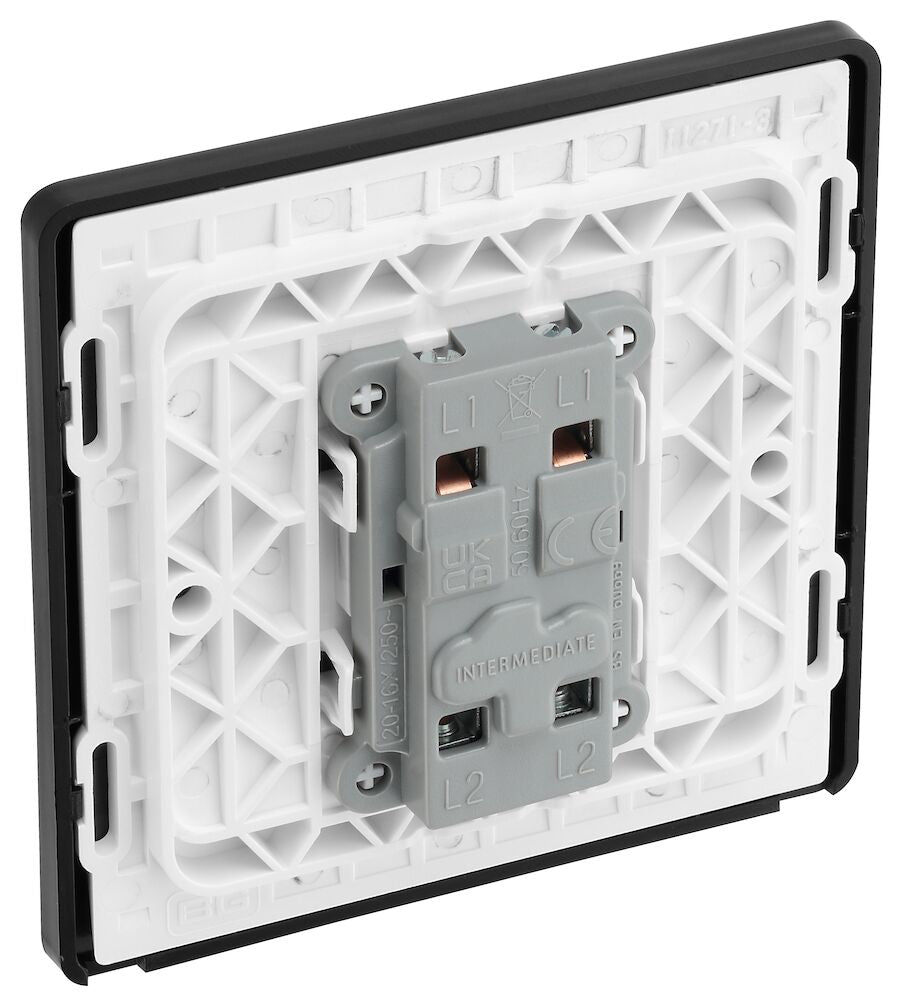 Image of a PCDMG13B Intermediate Switch 20A 1 Gang Matt Grey from BG Electrical, available from Wholesale Electrical Direct Online