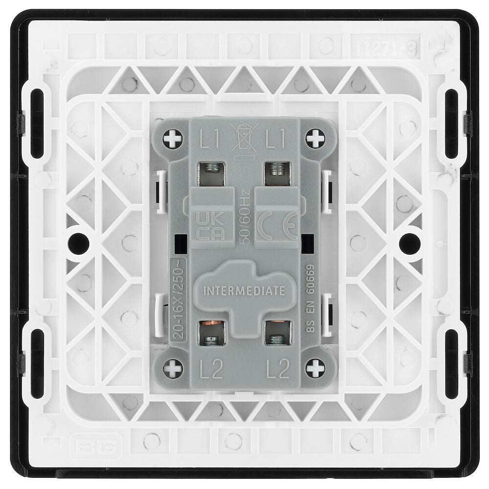 Image of a PCDMG13B Intermediate Switch 20A 1 Gang Matt Grey from BG Electrical, available from Wholesale Electrical Direct Online