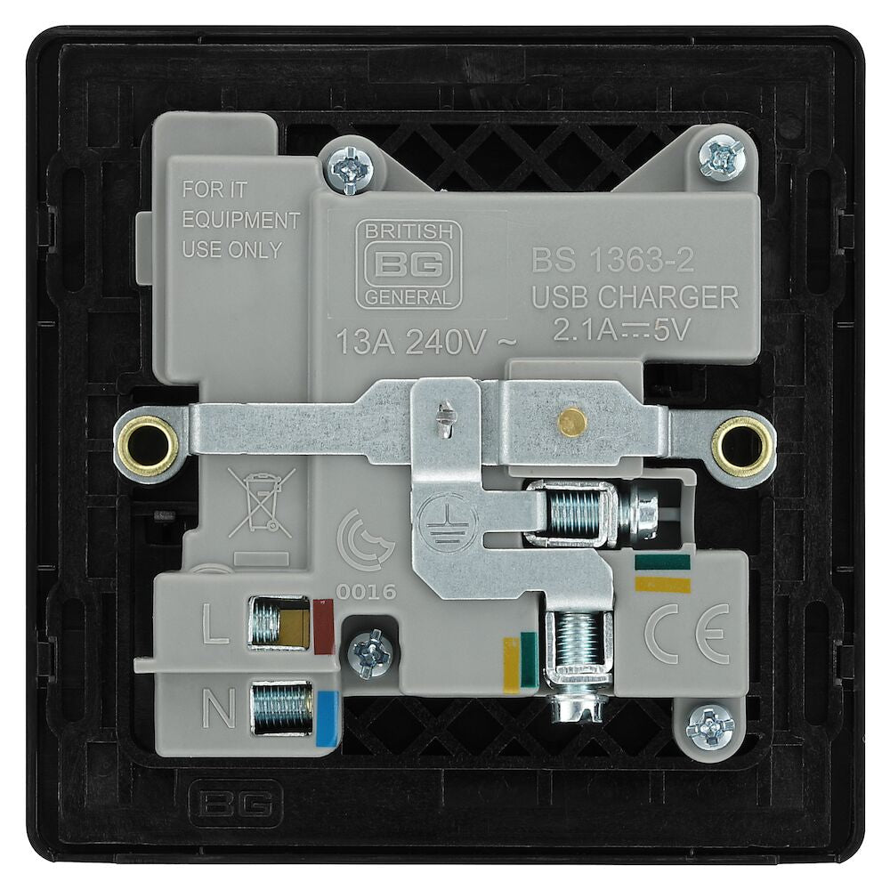 Image of a PCDMG21U2B 13A 1 Gang Switched Socket with 2 x USB A (2.1A) Matt Grey from BG Electrical, available from Wholesale Electrical Direct Online