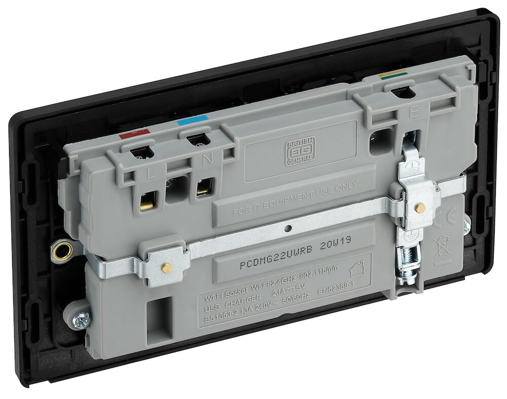 Image of a PCDMG22UWRB Switched Socket 13A 2 Gang with Wi-Fi Extender Matt Grey from BG Electrical, available from Wholesale Electrical Direct Online