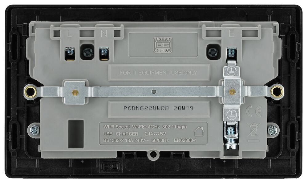 Image of a PCDMG22UWRB Switched Socket 13A 2 Gang with Wi-Fi Extender Matt Grey from BG Electrical, available from Wholesale Electrical Direct Online