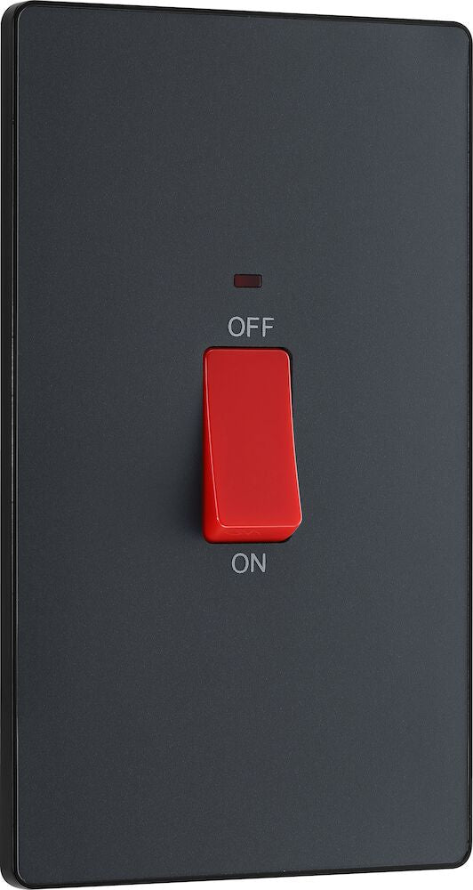 Large Plate Double Pole Switch with LED Indicator 45A Matt Grey