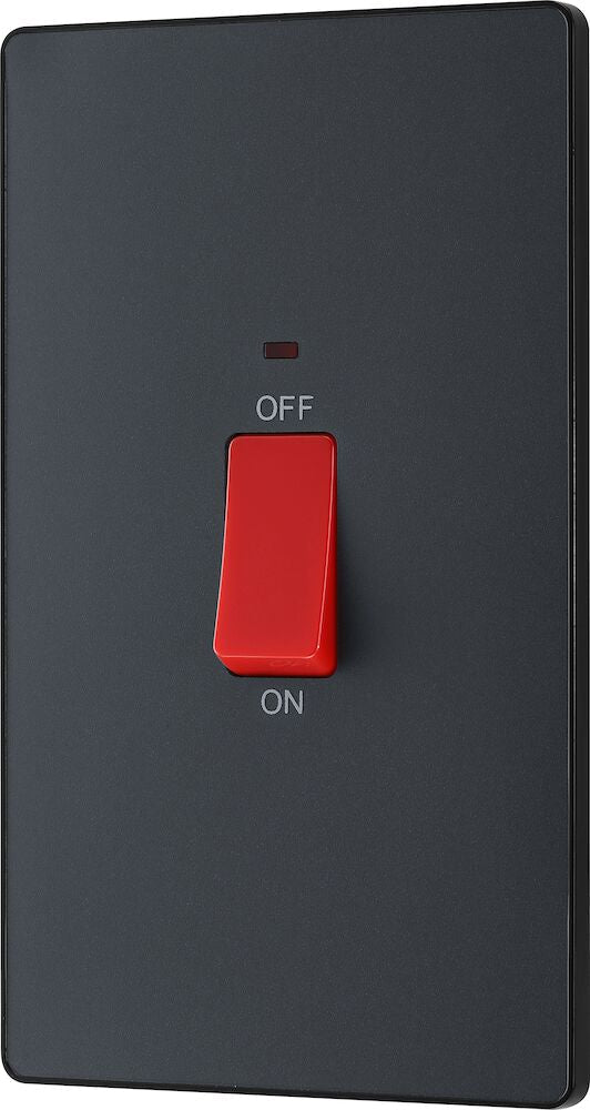 Large Plate Double Pole Switch with LED Indicator 45A Matt Grey
