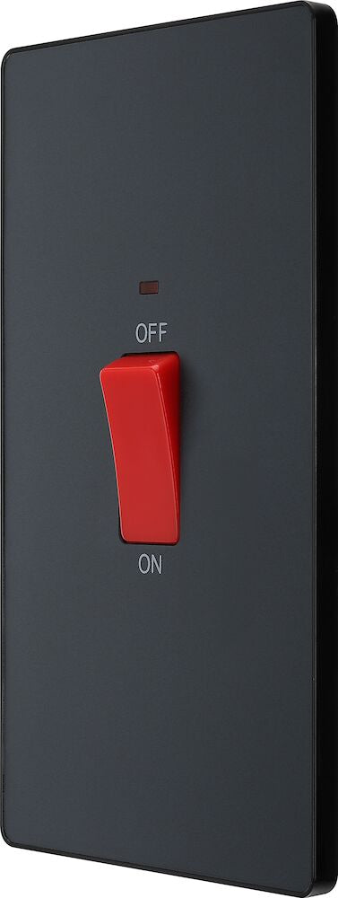 Large Plate Double Pole Switch with LED Indicator 45A Matt Grey