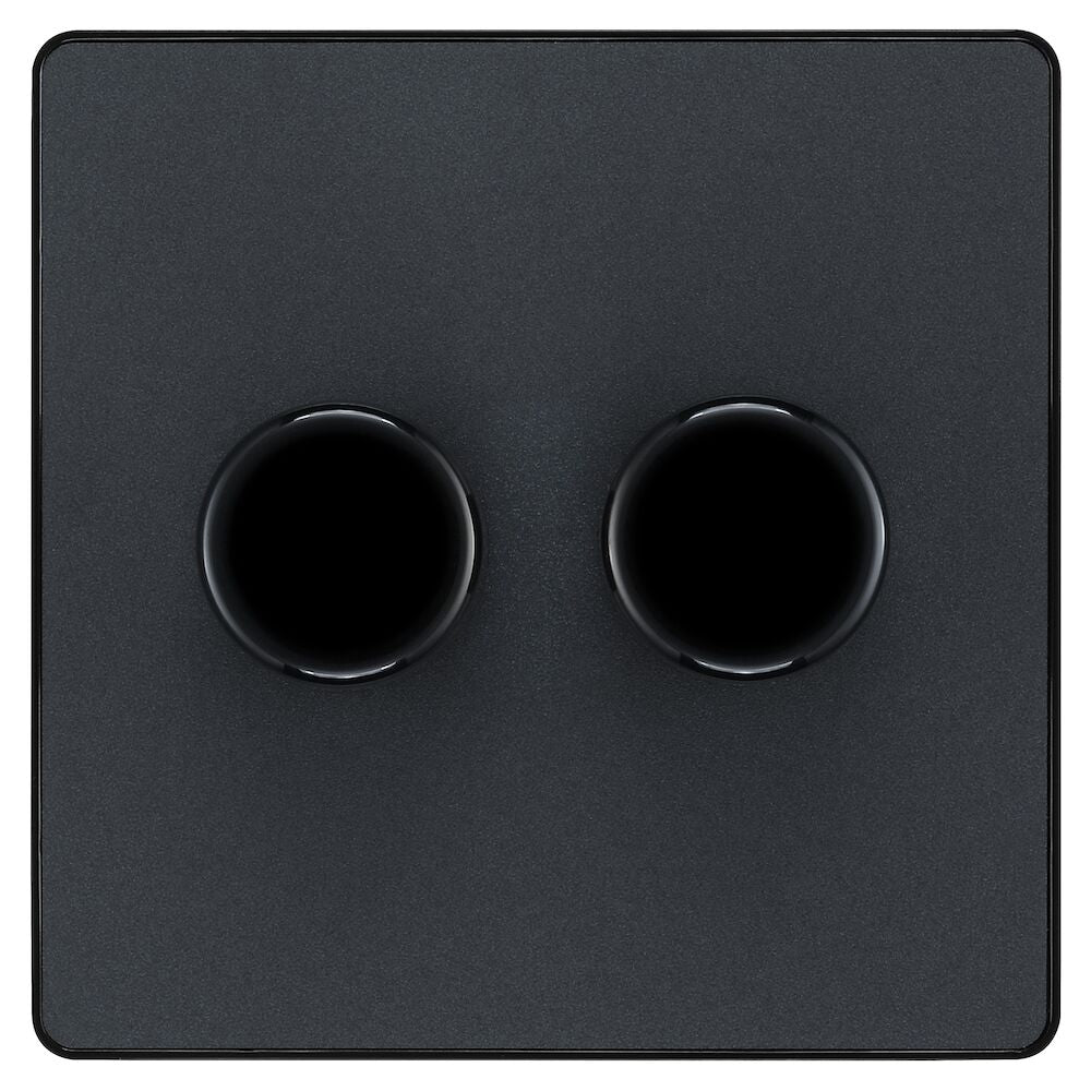 Dimmer 200W 2 Gang Matt Grey