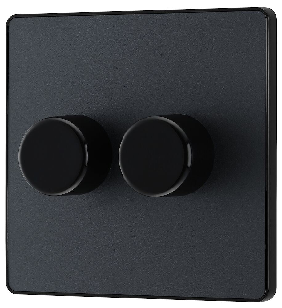 Dimmer 200W 2 Gang Matt Grey