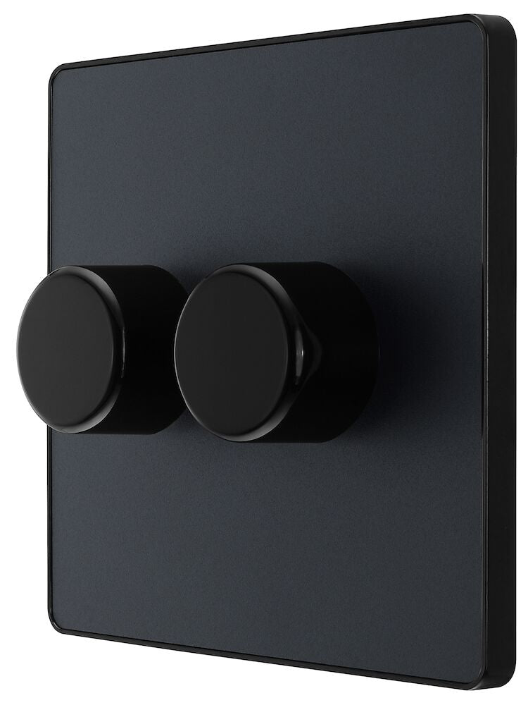 Dimmer 200W 2 Gang Matt Grey