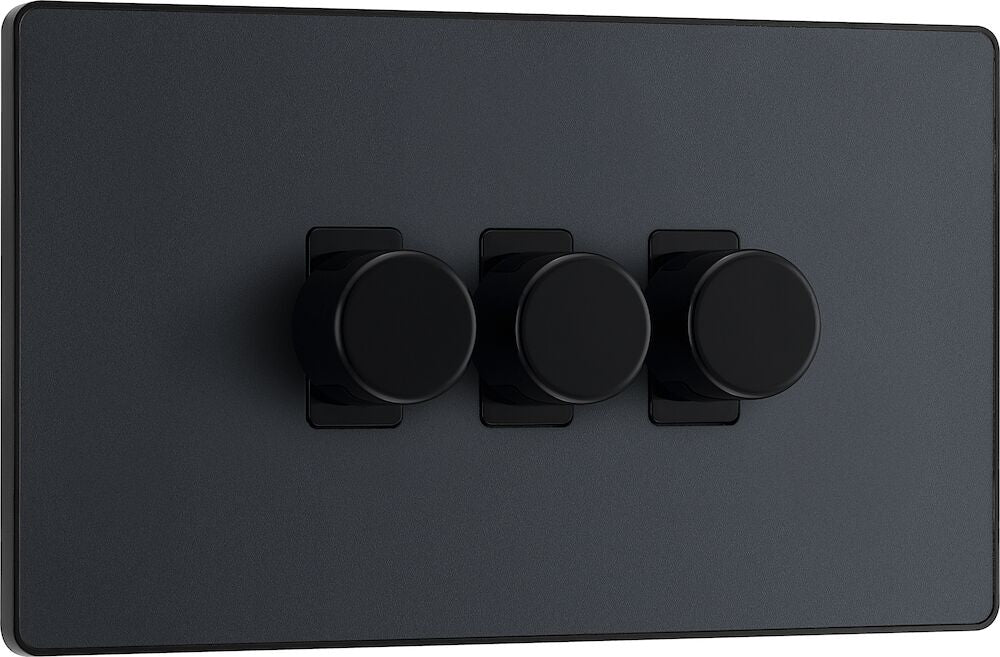 Image of a PCDMG83B Dimmer 200W 3 Gang Matt Grey from BG Electrical, available from Wholesale Electrical Direct Online