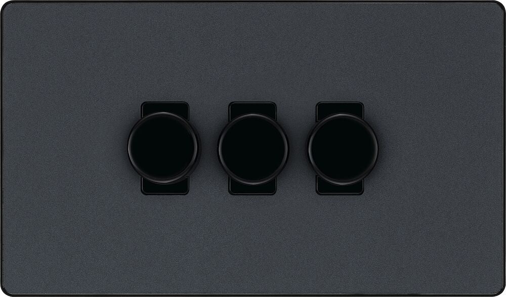 Image of a PCDMG83B Dimmer 200W 3 Gang Matt Grey from BG Electrical, available from Wholesale Electrical Direct Online