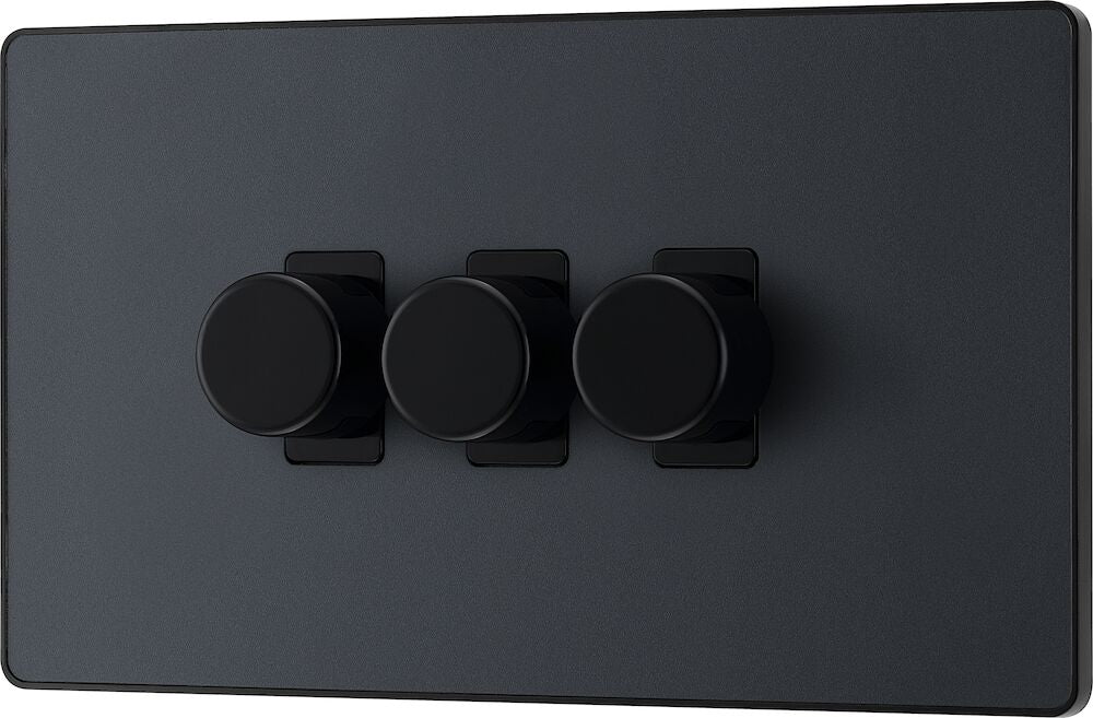 Image of a PCDMG83B Dimmer 200W 3 Gang Matt Grey from BG Electrical, available from Wholesale Electrical Direct Online