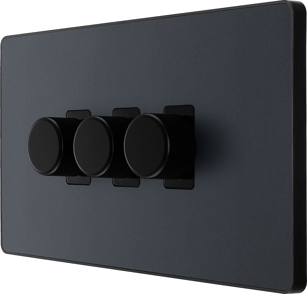 Image of a PCDMG83B Dimmer 200W 3 Gang Matt Grey from BG Electrical, available from Wholesale Electrical Direct Online