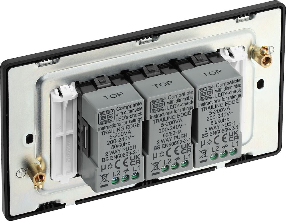 Image of a PCDMG83B Dimmer 200W 3 Gang Matt Grey from BG Electrical, available from Wholesale Electrical Direct Online