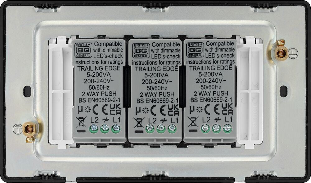 Image of a PCDMG83B Dimmer 200W 3 Gang Matt Grey from BG Electrical, available from Wholesale Electrical Direct Online