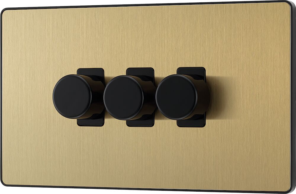 Dimmer 200W 3 Gang Satin Brass