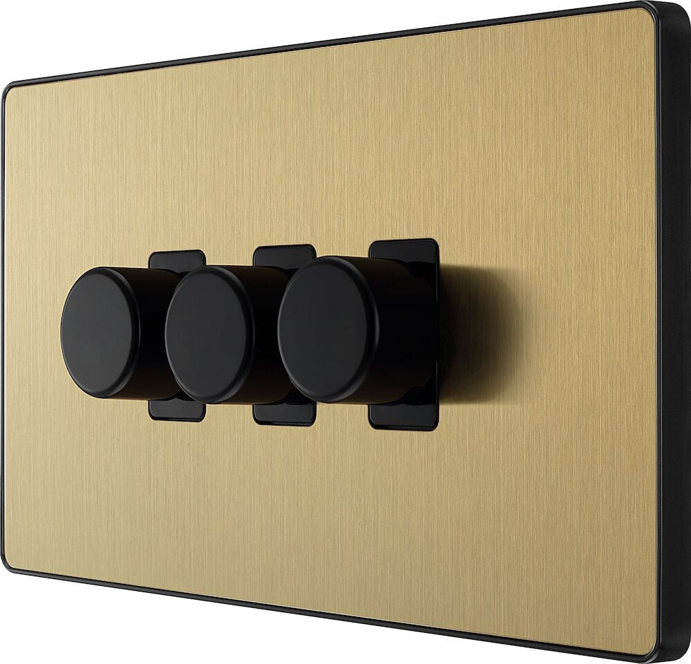 Dimmer 200W 3 Gang Satin Brass