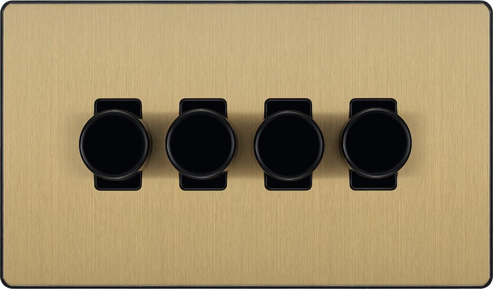 Image of a PCDSB84B Dimmer 200W 4 Gang Satin Brass from BG Electrical, available from Wholesale Electrical Direct Online