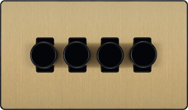 Image of a PCDSB84B Dimmer 200W 4 Gang Satin Brass from BG Electrical, available from Wholesale Electrical Direct Online