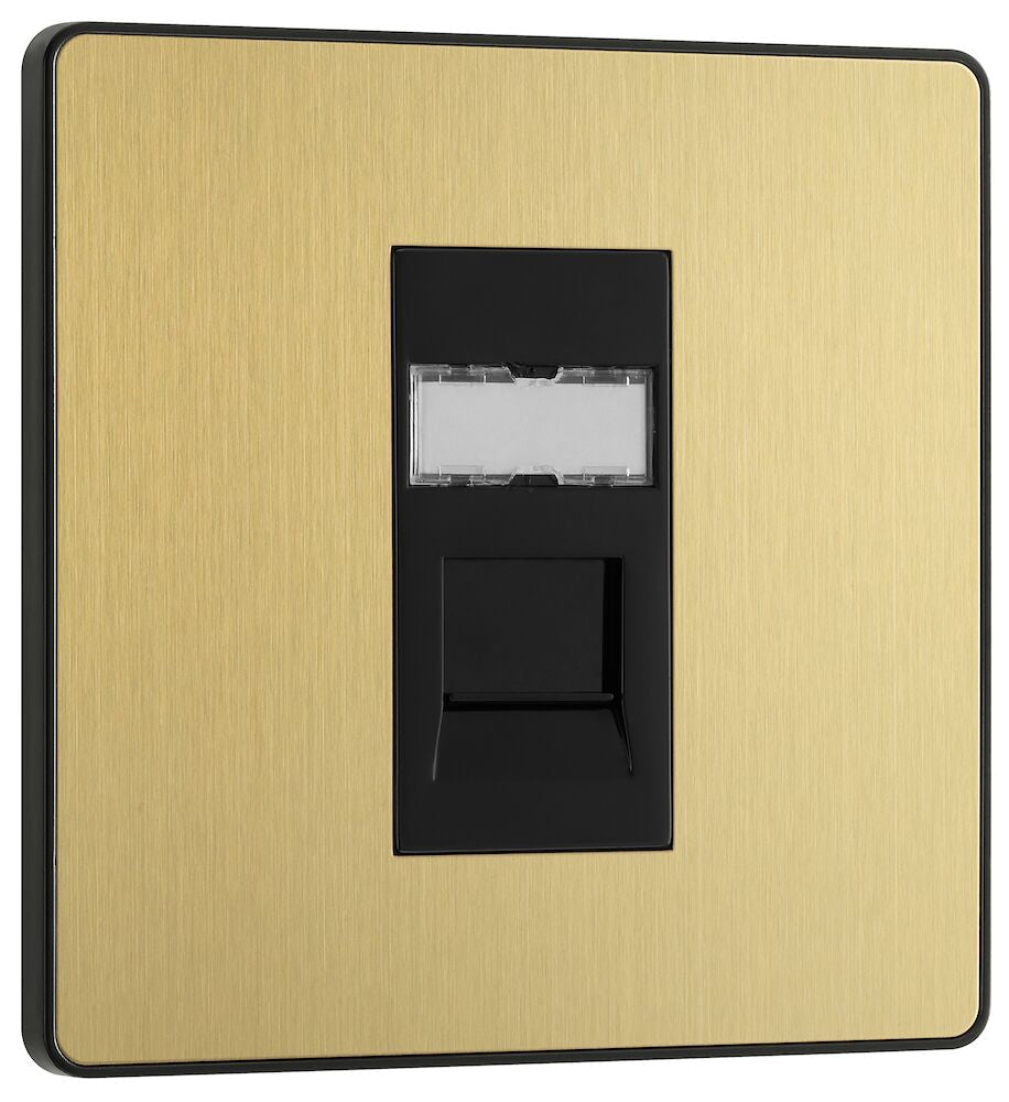 Image of a PCDSBRJ451B Telephone Socket 1 Gang RJ45 IDC Type Satin Brass from BG Electrical, available from Wholesale Electrical Direct Online