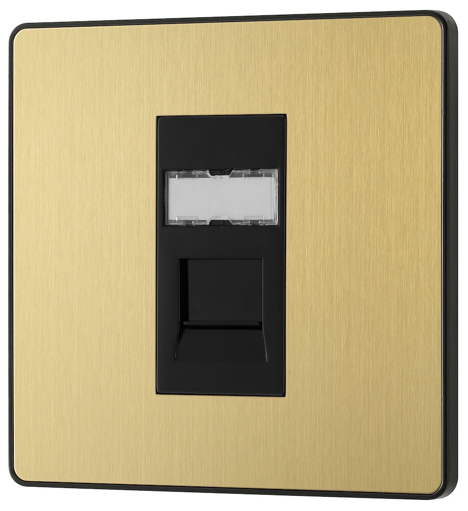 Image of a PCDSBRJ451B Telephone Socket 1 Gang RJ45 IDC Type Satin Brass from BG Electrical, available from Wholesale Electrical Direct Online