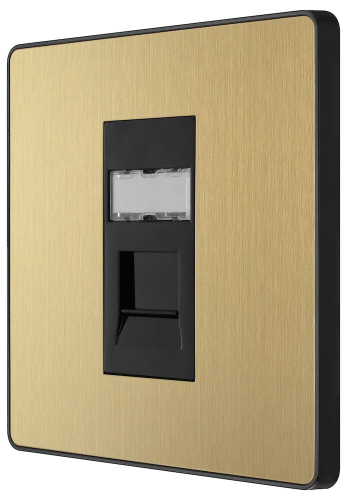 Image of a PCDSBRJ451B Telephone Socket 1 Gang RJ45 IDC Type Satin Brass from BG Electrical, available from Wholesale Electrical Direct Online