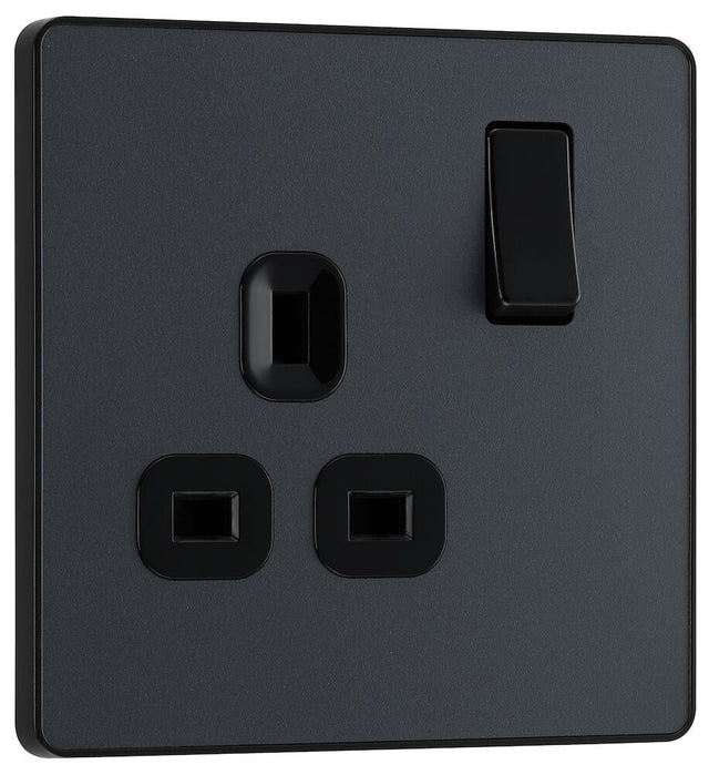 Image of a PCDMG21B Switched Socket 13A 1 Gang Matt Grey from BG Electrical's Evolve range, available at WED Online