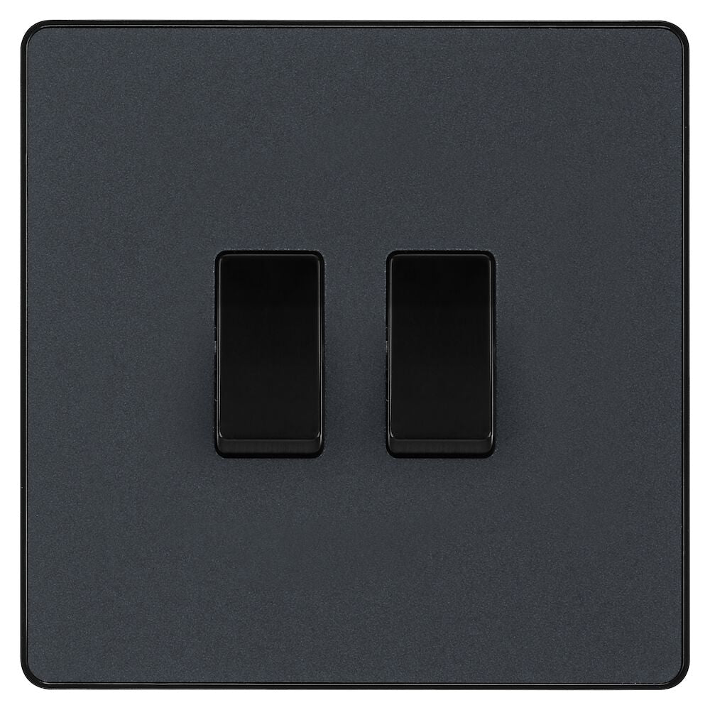 Image of a PCDMG42B  Evolve Switch 20A 2 Gang 2 Way Matt Grey from BG Electrical, available from WED Online