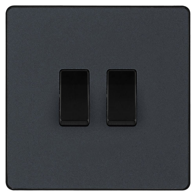 Image of a PCDMG42B  Evolve Switch 20A 2 Gang 2 Way Matt Grey from BG Electrical, available from WED Online