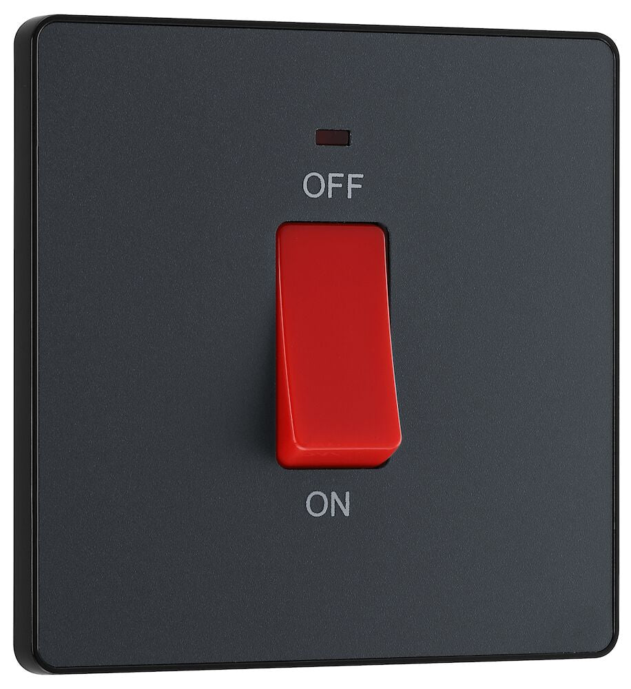 45A Square Plate Double Pole Switch With LED Indicator Matt Grey