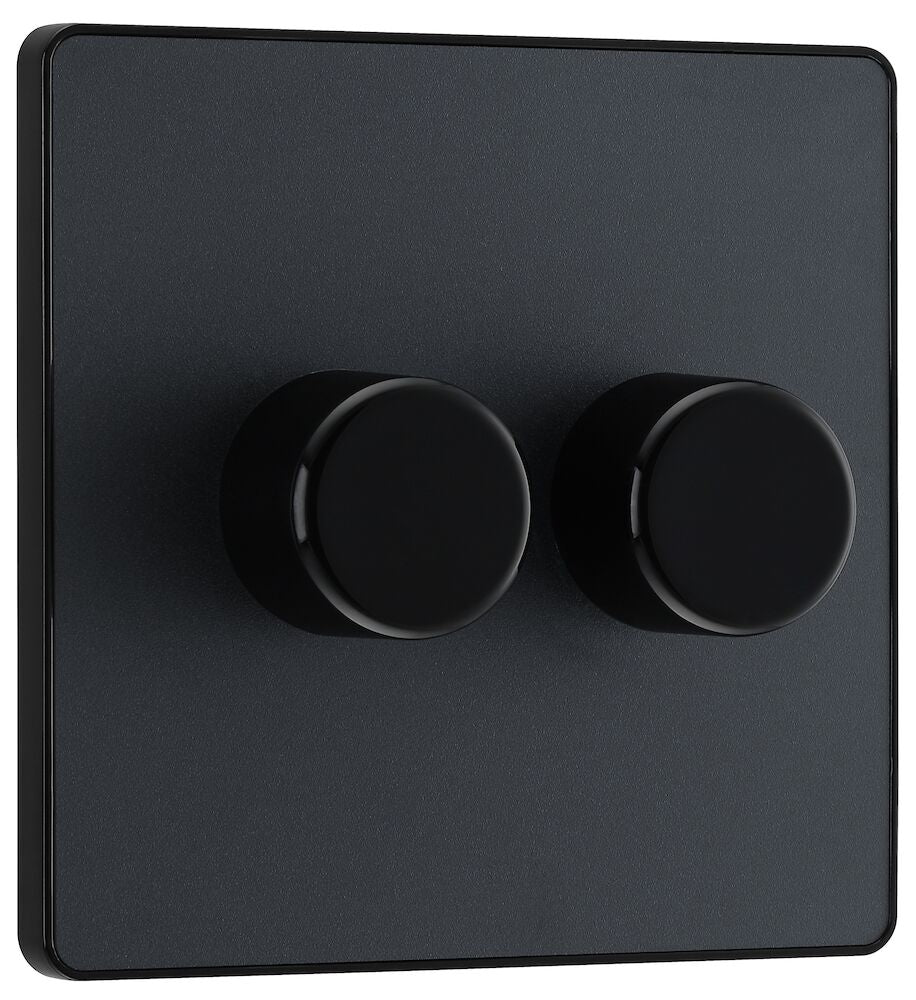 Dimmer 200W 2 Gang Matt Grey