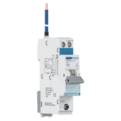 Electrical circuit breaker with Hager branding on a white background Hager ADB906R