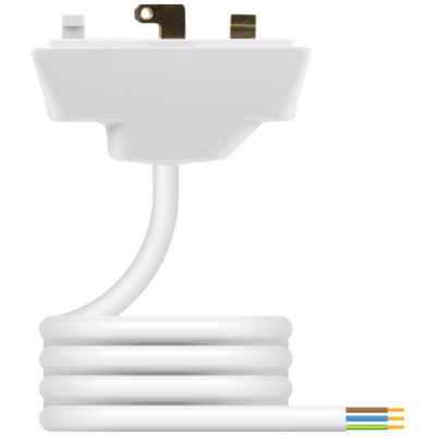 White plug with flex on a white background Hager Klik P22/3