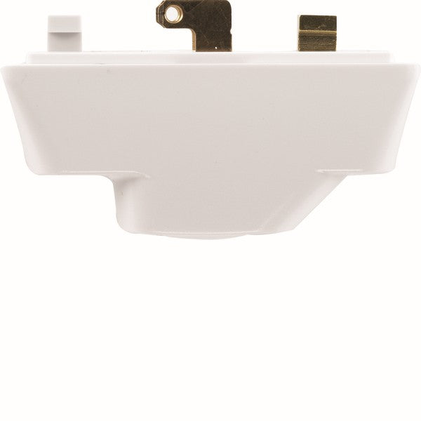 White light plug with gold pins on a white background Hager Klik P22