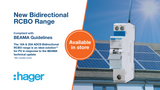 Hager bidirectional RCBO with solar panels and blue sky in the background