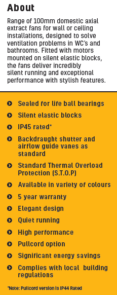 Design Model Silent Axial Extractor Fan 100mm With Backdraft Shutter & Timer